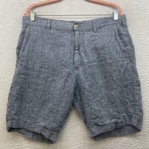 Jos A Bank Reserve Shorts Mens 34 Blue Linen Chino Classic Lightweight Casual